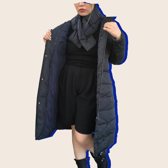 JennU black Winter Maxi Long Down Coat scarf - Picture 2 of 5